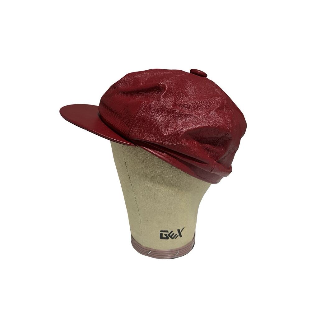 Vtg Red Leather Newsboy Cabbie Hat Newport News Womens One size